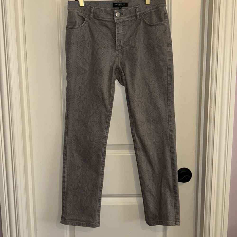 Lafayette 148 New York Gray Patterned Straight Leg Jeans